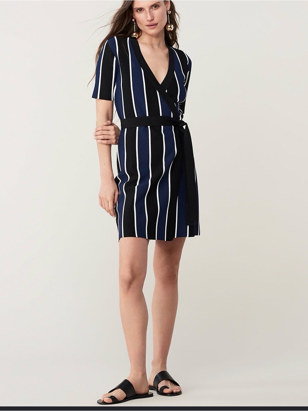 DIANE VON FURSTENBERG  WRAP DRESS NAVY BLACK IVORY